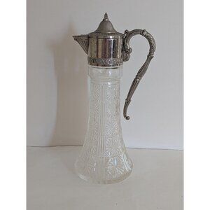 Vintage Crystal Glass Pitcher With Ornate Silver-Plated Lid & Handle-lp